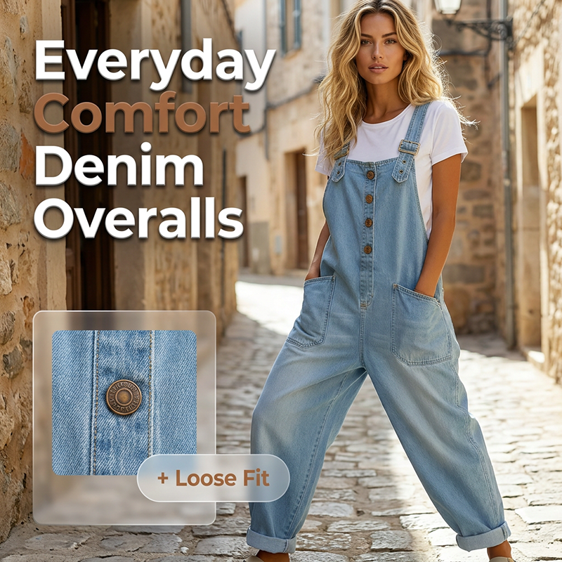 👖🔥 SCONTO DEL 50% 💥 Salopette baggy in denim da donna con tasche: casual, comoda e di gran moda ✨