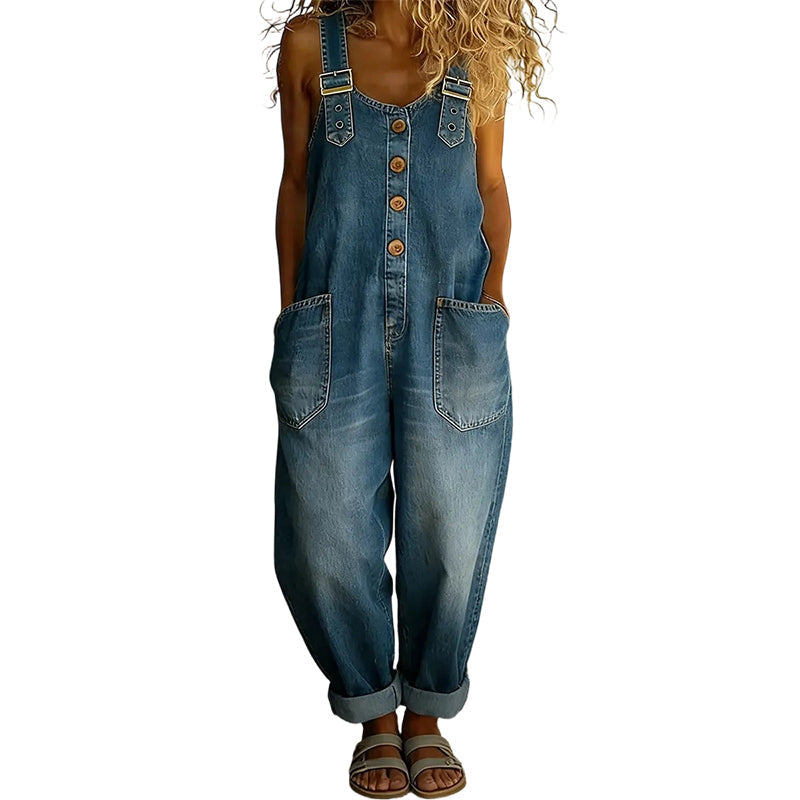 👖🔥 SCONTO DEL 50% 💥 Salopette baggy in denim da donna con tasche: casual, comoda e di gran moda ✨