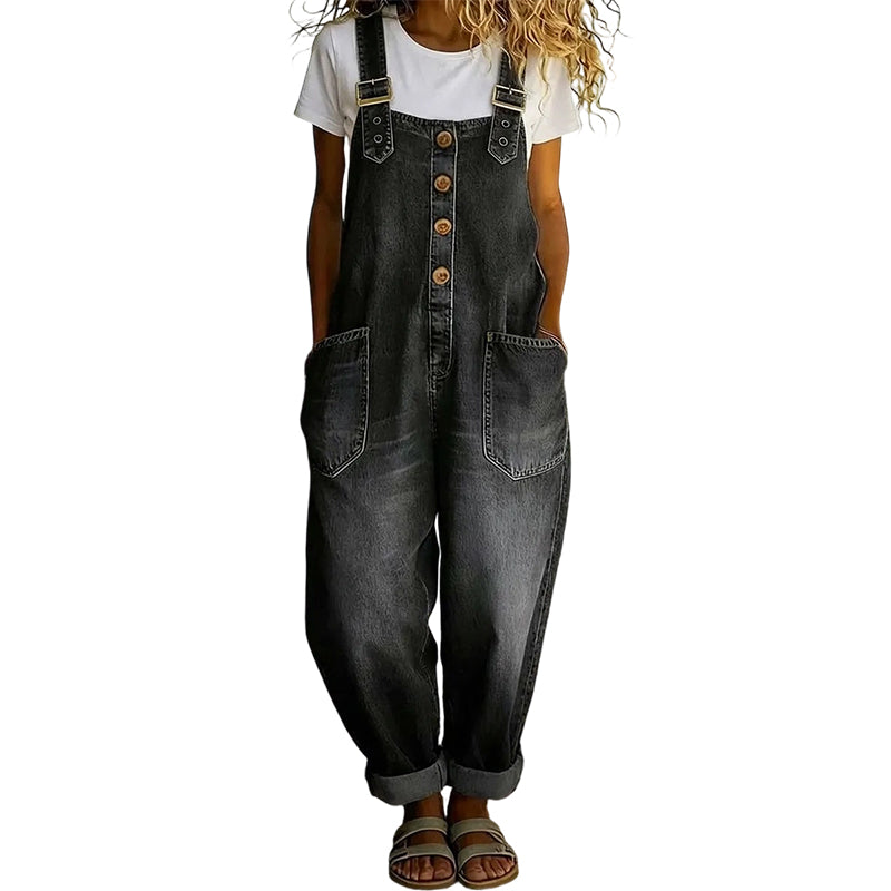 👖🔥 SCONTO DEL 50% 💥 Salopette baggy in denim da donna con tasche: casual, comoda e di gran moda ✨