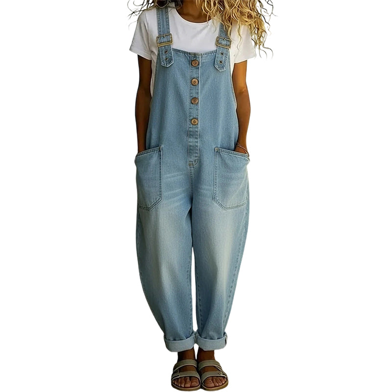 👖🔥 SCONTO DEL 50% 💥 Salopette baggy in denim da donna con tasche: casual, comoda e di gran moda ✨