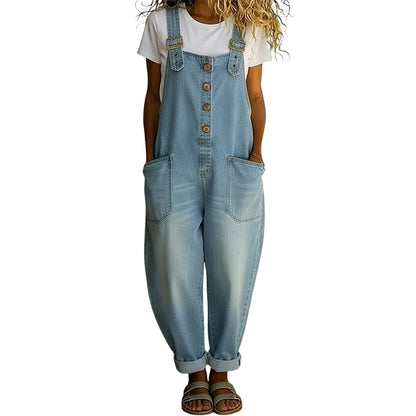 👖🔥 SCONTO DEL 50% 💥 Salopette baggy in denim da donna con tasche: casual, comoda e di gran moda ✨