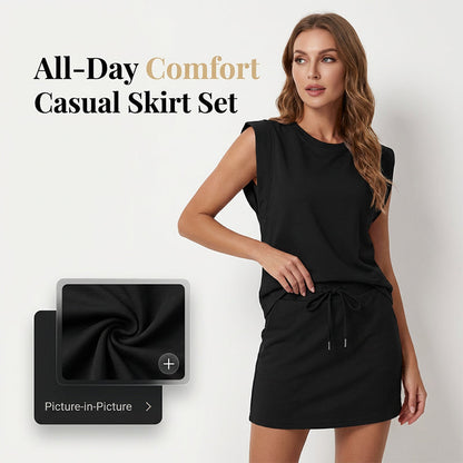 🌺🔥 SCONTO DEL 50% ⏰ Completo moderno da donna – top senza maniche e gonna con cordoncino ✨ leggero, elegante e perfetto per l'estate ☀️