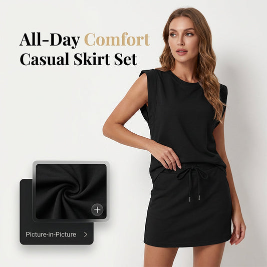 🌺🔥 SCONTO DEL 50% ⏰ Completo moderno da donna – top senza maniche e gonna con cordoncino ✨ leggero, elegante e perfetto per l'estate ☀️
