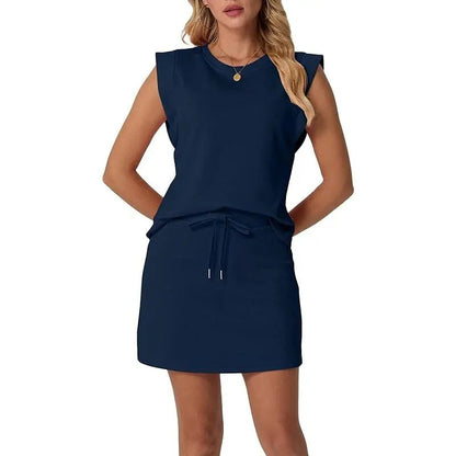 🌺🔥 SCONTO DEL 50% ⏰ Completo moderno da donna – top senza maniche e gonna con cordoncino ✨ leggero, elegante e perfetto per l'estate ☀️