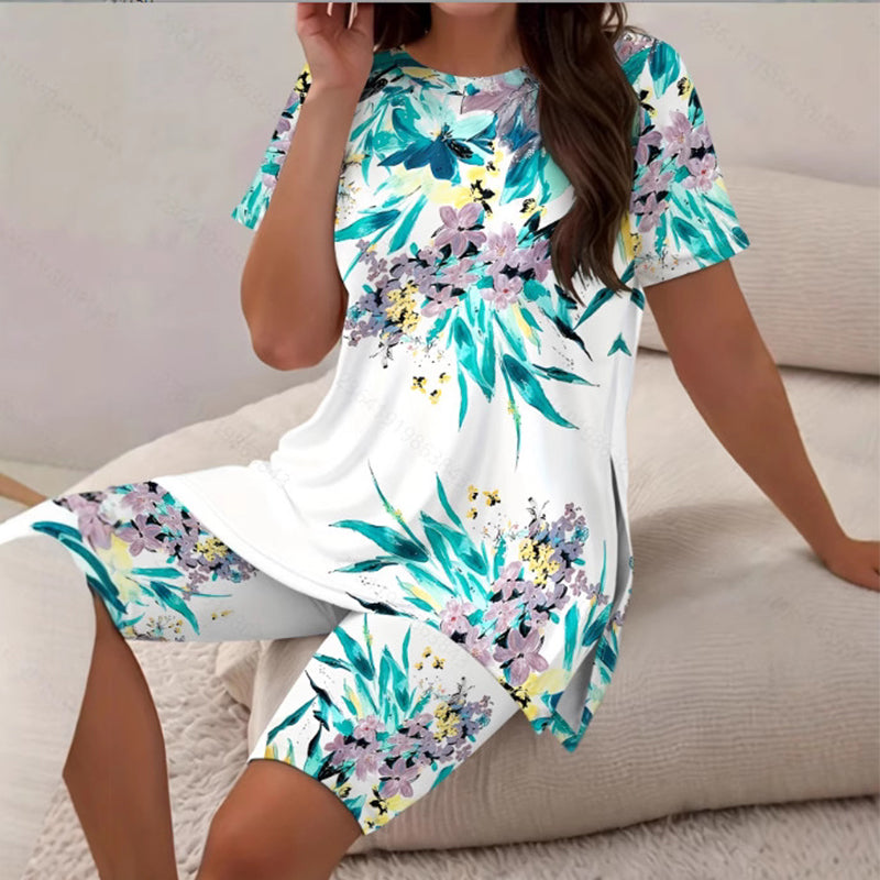 💕Set composto da tunica stampata e pantaloncini casual da donna ✨Comodo, morbido e perfetto per le giornate di sole ☀️