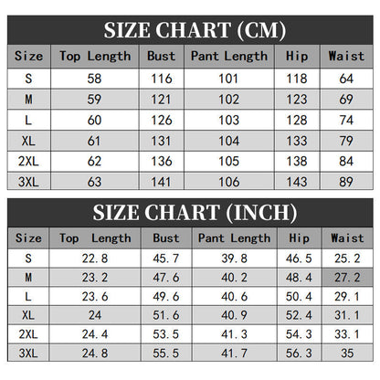 Completo da donna a due pezzi: top stampato e pantaloni abbinati.
