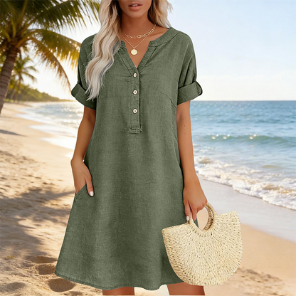 🏖️Summer Hot Sale 60% OFF🏝️👗Women's V-Neck Tunic Dress – Relaxed Fit, Pockets & Breathable