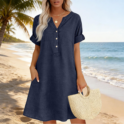 🏖️Summer Hot Sale 60% OFF🏝️👗Women's V-Neck Tunic Dress – Relaxed Fit, Pockets & Breathable