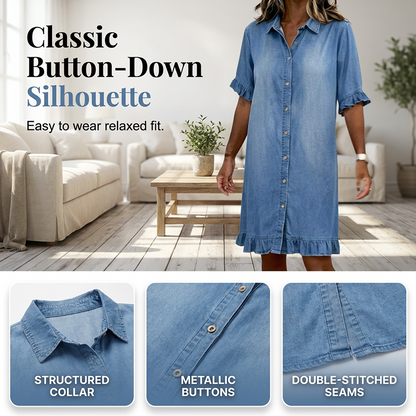 👗Abito a camicia in denim ampio con volant【Un abito che vale davvero la pena ordinare】