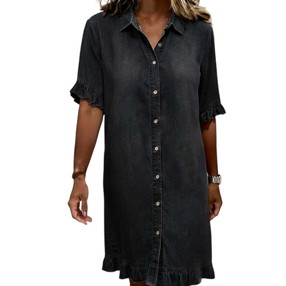 👗Abito a camicia in denim ampio con volant【Un abito che vale davvero la pena ordinare】
