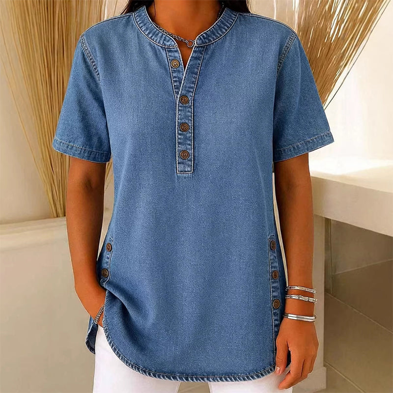 😍Novità – Sconto del 40%💙Top casual e traspirante in stile denim da donna