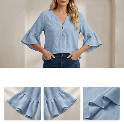 Top casual in tessuto a tinta unita con scollo a V da donna