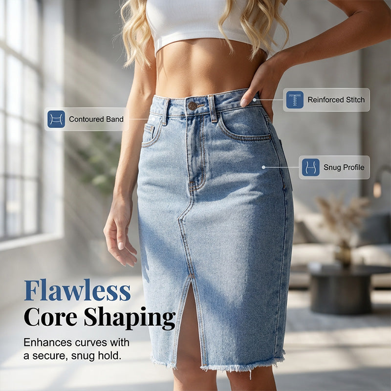Saia jeans feminina de cintura alta com fenda na frente