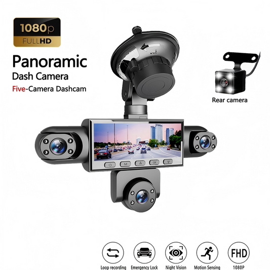 🚗📹 Câmera Veicular HD 1080P com 5 Câmeras – Proteção completa do seu carro com visão panorâmica e gravação contínua