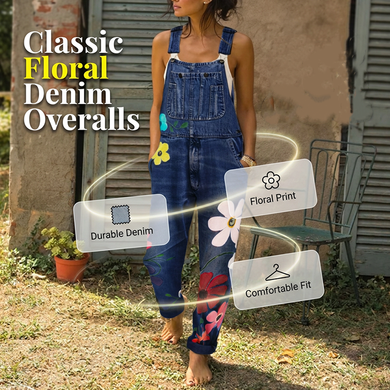 Tuta in denim con motivo floreale da donna