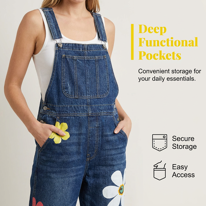 Tuta in denim con motivo floreale da donna