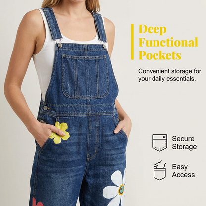 Tuta in denim con motivo floreale da donna