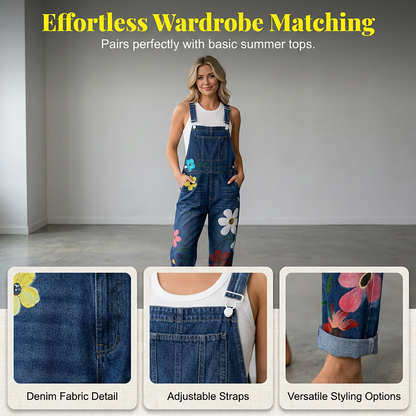 Tuta in denim con motivo floreale da donna