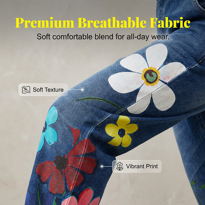 Tuta in denim con motivo floreale da donna