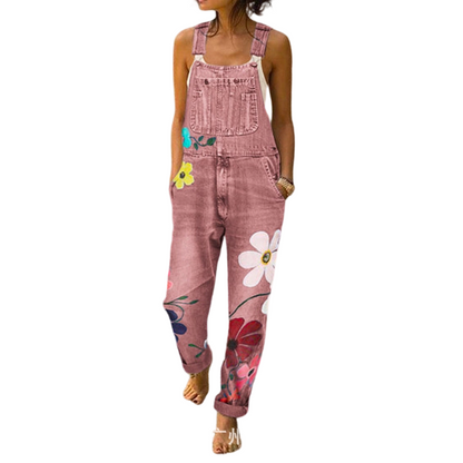 Tuta in denim con motivo floreale da donna