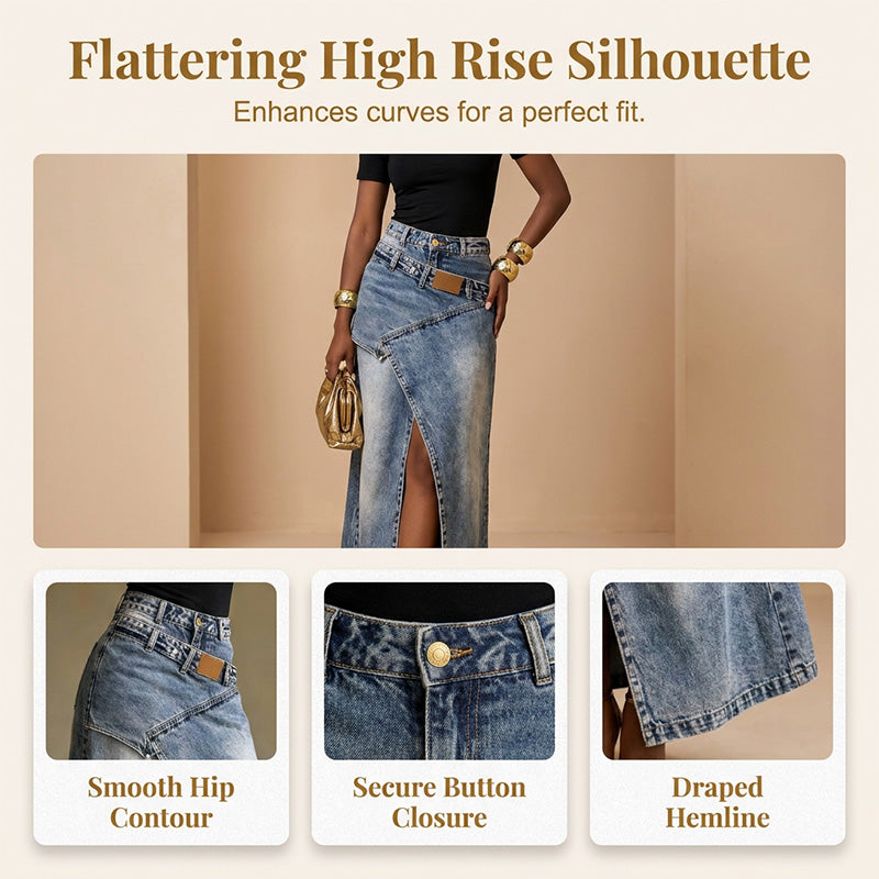 Gonna lunga in denim con vita a strati da donna