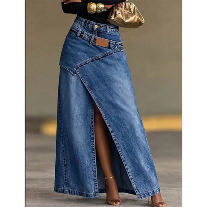 Gonna lunga in denim con vita a strati da donna