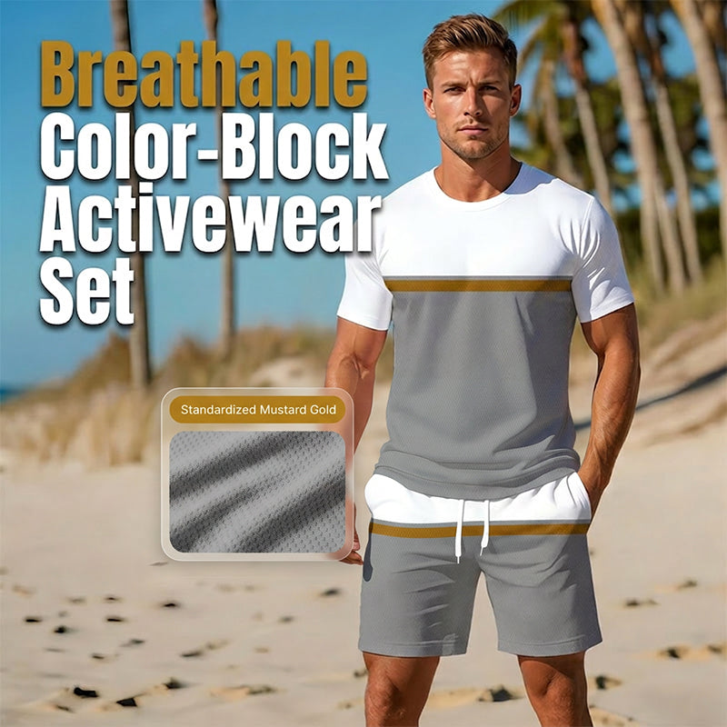 🏃‍♂️✨ Conjunto esportivo masculino respirável com blocos de cor – leve e confortável para verão