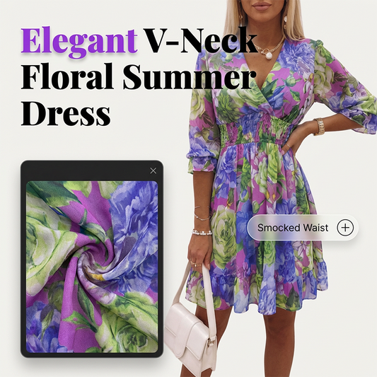 🌸50% DE DESCONTO AGORA! 🌸Vestido feminino em formato de A com estampa floral, decote em V e babados