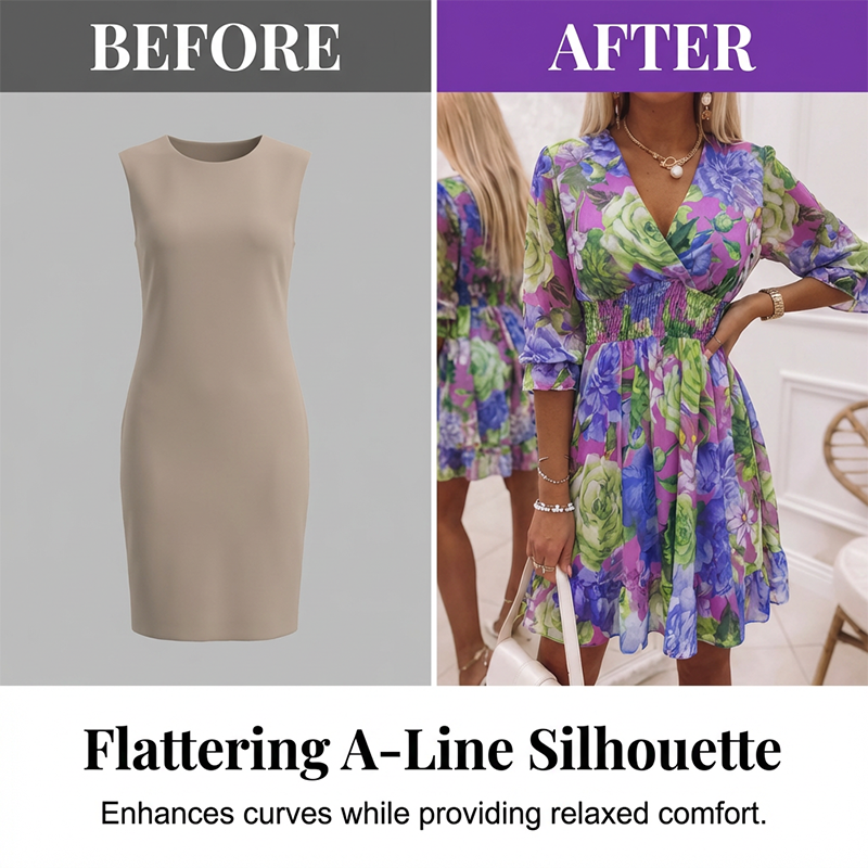 🌸50% DE DESCONTO AGORA! 🌸Vestido feminino em formato de A com estampa floral, decote em V e babados