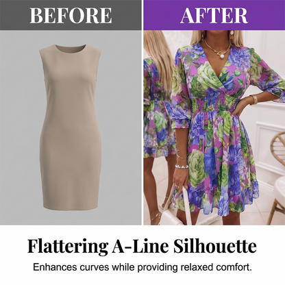 🌸50% DE DESCONTO AGORA! 🌸Vestido feminino em formato de A com estampa floral, decote em V e babados