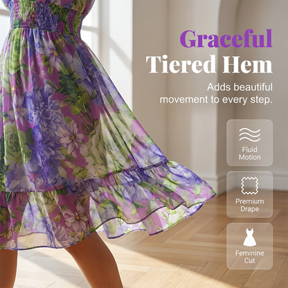 🌸50% DE DESCONTO AGORA! 🌸Vestido feminino em formato de A com estampa floral, decote em V e babados