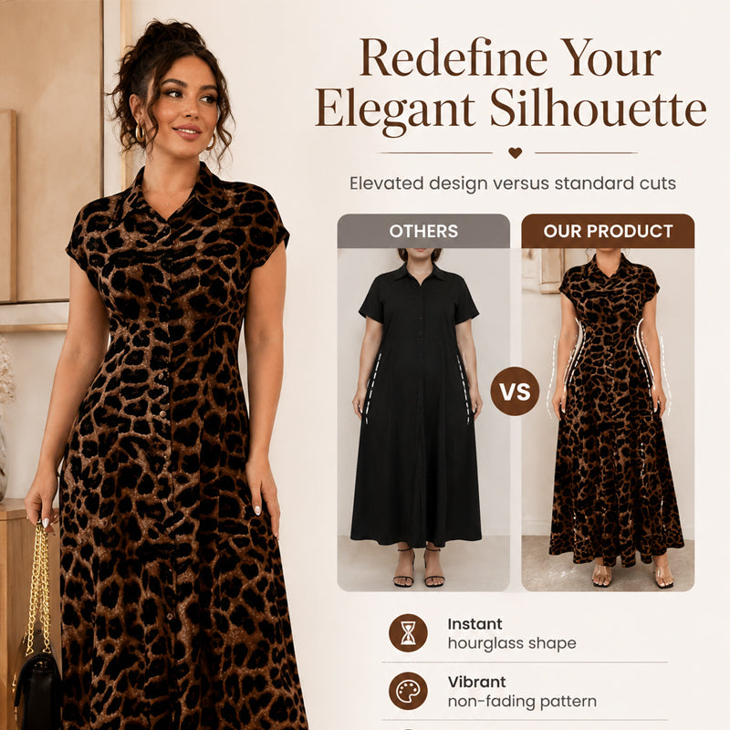 👗 SCONTO DEL 50% 🐆 Elegante abito da donna con risvolti e stampa leopardata – Taglio fluido e collo lavorato – Perfetto per un look chic o casual – Leggero e comodo da indossare ✨