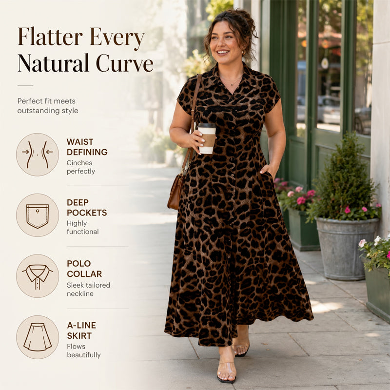 👗 SCONTO DEL 50% 🐆 Elegante abito da donna con risvolti e stampa leopardata – Taglio fluido e collo lavorato – Perfetto per un look chic o casual – Leggero e comodo da indossare ✨