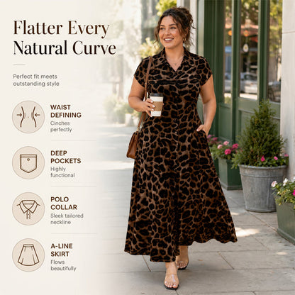 👗 SCONTO DEL 50% 🐆 Elegante abito da donna con risvolti e stampa leopardata – Taglio fluido e collo lavorato – Perfetto per un look chic o casual – Leggero e comodo da indossare ✨