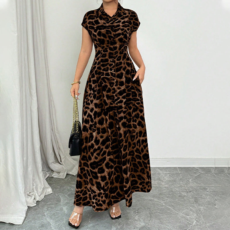 👗 SCONTO DEL 50% 🐆 Elegante abito da donna con risvolti e stampa leopardata – Taglio fluido e collo lavorato – Perfetto per un look chic o casual – Leggero e comodo da indossare ✨