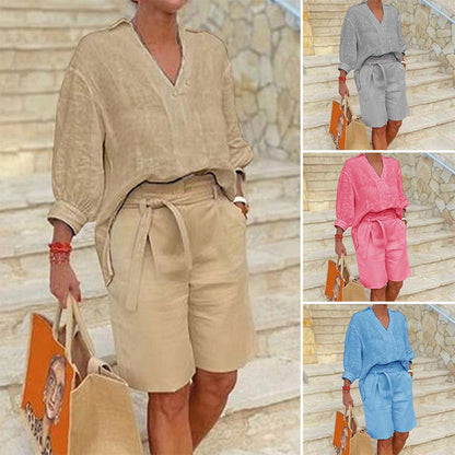 ☀️ È arrivato il best-seller dell'estate 2026! Completo casual da donna composto da un top con scollo a V e pantaloncini