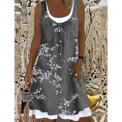 ⭐ Oltre 5.000 recensioni positive! Abito da donna a due pezzi in finta denim stampato