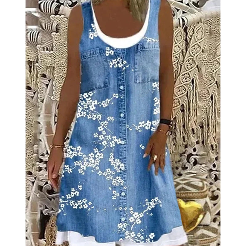 ⭐ Oltre 5.000 recensioni positive! Abito da donna a due pezzi in finta denim stampato