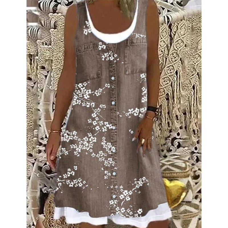 ⭐ Oltre 5.000 recensioni positive! Abito da donna a due pezzi in finta denim stampato
