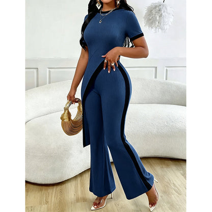 ✨👗 Conjunto feminino 2 peças canelado elegante com calça flare moderno e estiloso