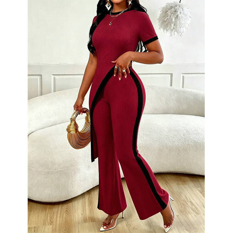 ✨👗 Conjunto feminino 2 peças canelado elegante com calça flare moderno e estiloso