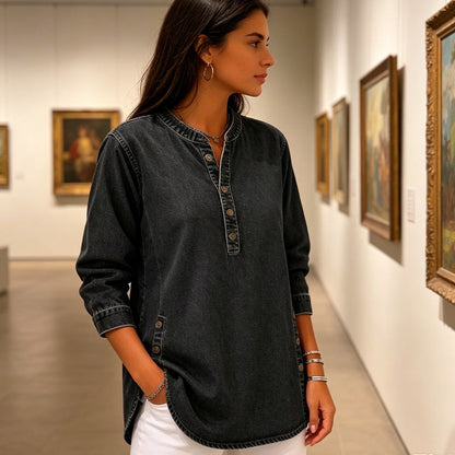 Camicia in denim dal taglio ampio con scollo a V da donna