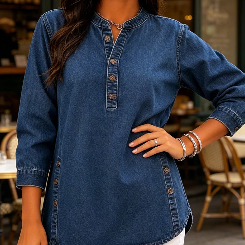 Camicia in denim dal taglio ampio con scollo a V da donna
