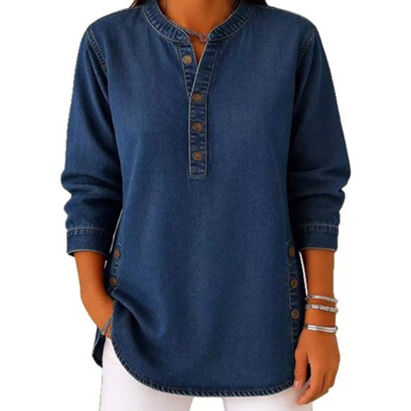 Camicia in denim dal taglio ampio con scollo a V da donna