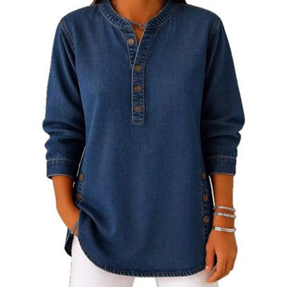 Camicia in denim dal taglio ampio con scollo a V da donna