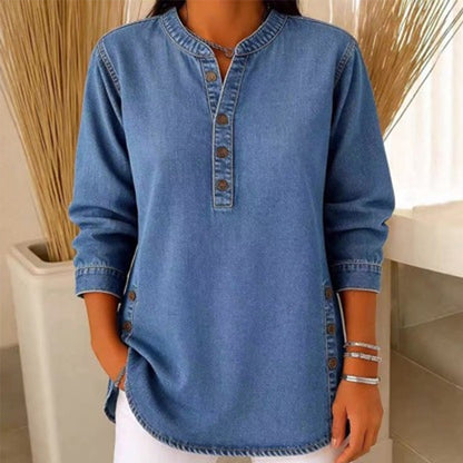 Camicia in denim dal taglio ampio con scollo a V da donna