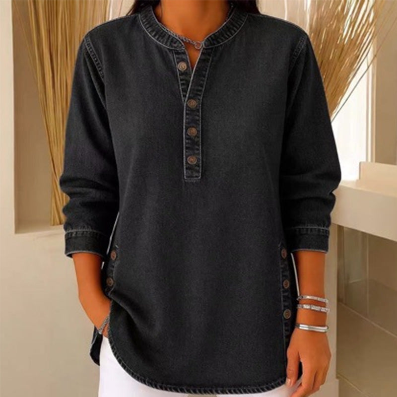 Camicia in denim dal taglio ampio con scollo a V da donna