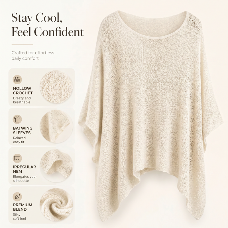Top in maglia da donna con maniche a pipistrello traforate