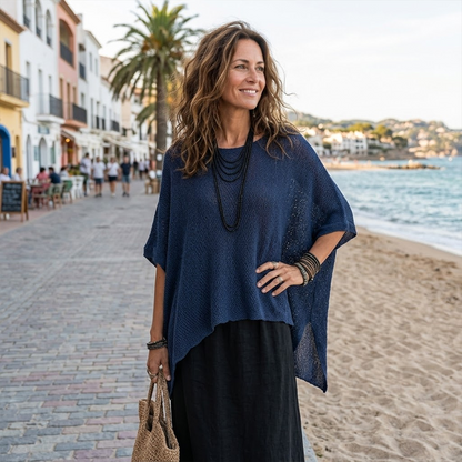 Top in maglia da donna con maniche a pipistrello traforate