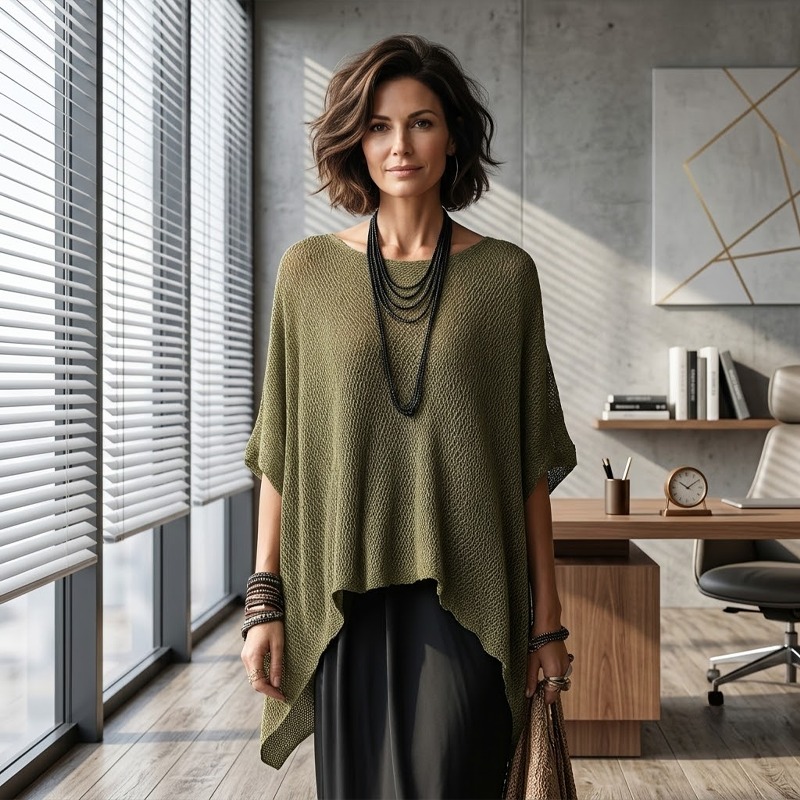 Top in maglia da donna con maniche a pipistrello traforate